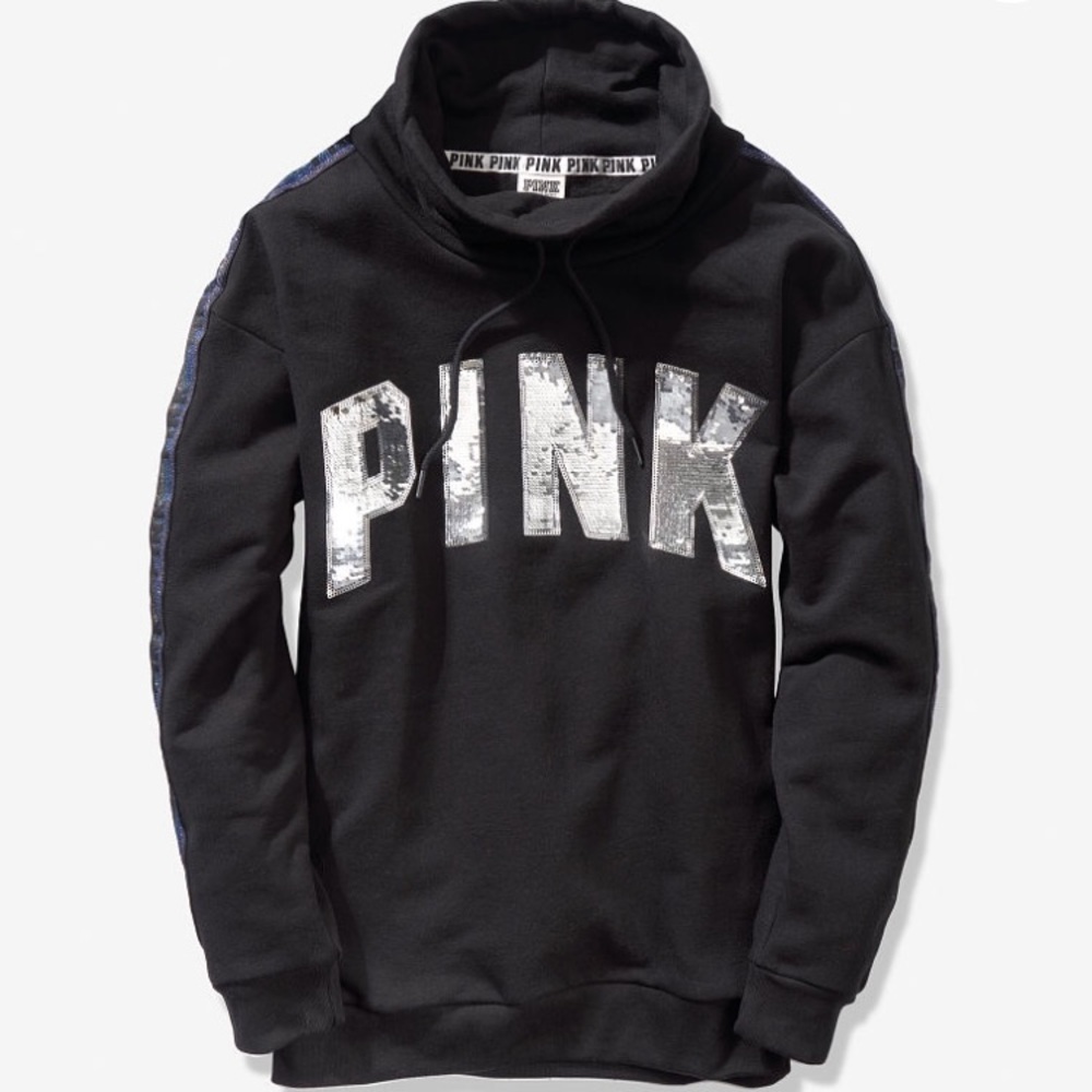 VS PINK Bling Cowl Neck Reversible Sequins Sweater - Picture 8 of 8